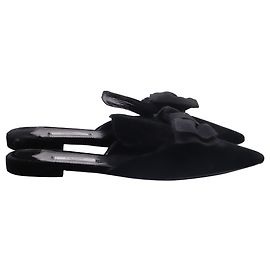 Prada Bow Pointed-Toe Mules in Black Velvet  Black