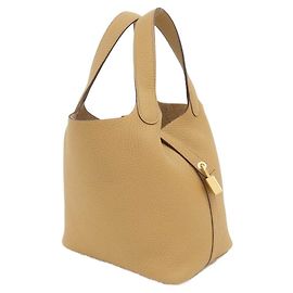 Hermès Saco Tote Hermes Picotin Lock PM Taurillon Clemence Marrom Bege