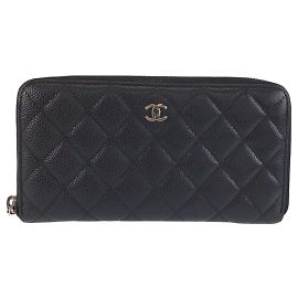 Chanel Matelasse Coco Mark Leather Long Wallet Black