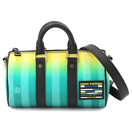 Louis Vuitton Keepall XS Damier Stripe Handbag Black Green Yellow
