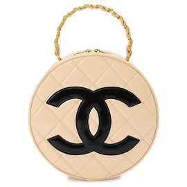 Chanel Matelasse Round Vanity Handtasche Schwarz Beige