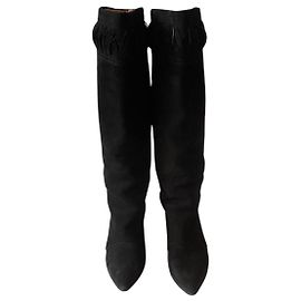 Isabel Marant Janette Botas Salto Anabela Couro e Camurça Preto Preto