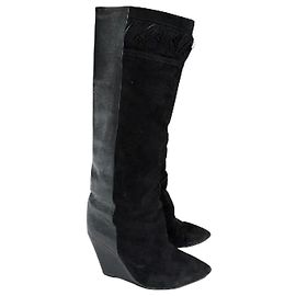 Isabel Marant Janette Bottes Compensées Cuir et Daim Noir Noir