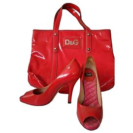 Dolce & Gabbana Red Patent Leather Tote Bag & Peep-Toe Heels Set Red