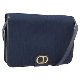 Christian Dior Trotter Canvas Shoulder Bag Navy Gold Tone Auth 211012 - Jerrillo Autre