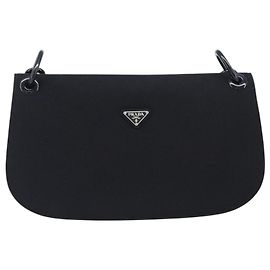 Prada Bolso Hombro Algodón Negro Cadena Plástico Otro