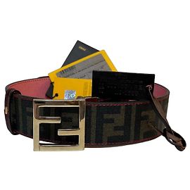 Fendi FF reversible belt in brown and pink leather Brown Pink