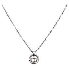 Collar Christian Dior Logotipo Círculo Cuerda Metal Plata Otro