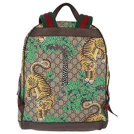 Gucci GG Supreme Web Sherry Line Bengal Tiger Backpack Beige Other