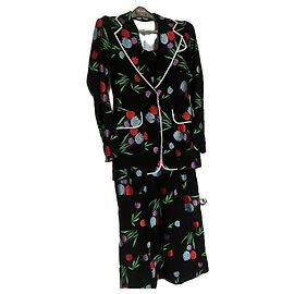 Autre Marque Completo Giacca e Gonna Nero con Stampa a Tulipani Nero Multicolore
