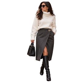 Tara Jarmon Wool Blend Wrap Skirt Charcoal Grey Dark grey
