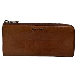 Vintage Miu Miu Crocodile-Effect Bifold Wallet c. Mid-2000s Light Brown Brown