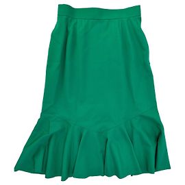 Vintage Dior Flared Satin Midi Skirt Late 1990s Emerald Green M Green