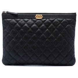 Clutch Chanel Medium Quilted Caviar Boy O Case Nera Nero