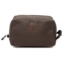 Brown Hermès Canvas Globe Trotter MM Pouch Brown