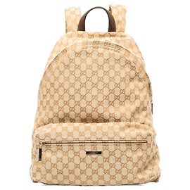 Mochila Gucci Large GG Canvas Web Tag Bege Bege