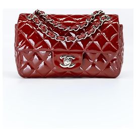 Chanel Classic Rectangle Mini Flap Red – Patent Leather – Silver Hardware – Dust Bag Red Silver hardware