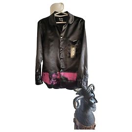 Comme Des Garcons Schwarzes Polyesterhemd mit rosa Print Schwarz Pink