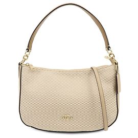 COACH Bolsa de Ombro e Bolsa de Mão 2Way em Lona e Couro Bege Bege