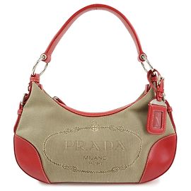 Bolsa de ombro e mala de mão em couro jacquard com logo PRADA Beige Red BR3429 Vermelho Bege