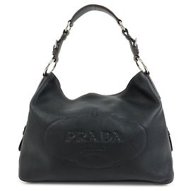 PRADA Leather Shoulder Bag Hand Bag Black BR3648 Black