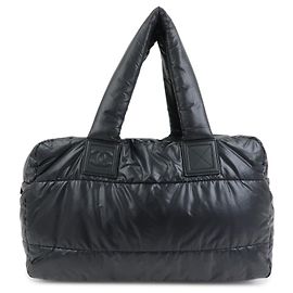 CHANEL COCO COCOON COCO Mark Nylon Leather Boston Bag Black A47092 Nero Argento