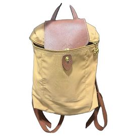 Longchamp Le Pliage Nylon Leather Backpack Beige Brown Beige
