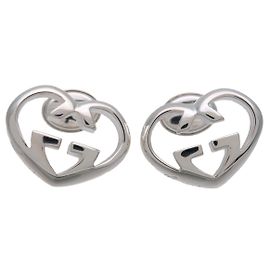GUCCI Brincos Interlocking G Heart Shape SV925 Silver Prata