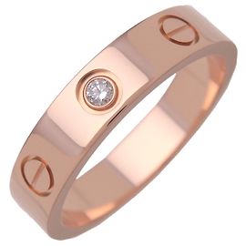 Anel Cartier Mini Love 1P Diamante K18 750PG Ouro Rosa #50 US5.25 EU50 Dourado