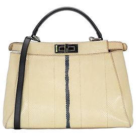 Fendi Peekaboo 34 cm – Python leather – Cream/Black – Silver-colored hardware – incl. shoulder strap Black Beige Silver hardware