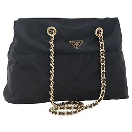 PRADA Bolsa de Ombro com Corrente Nylon Navy Gold Auth sw1307 - Jerrillo Outro