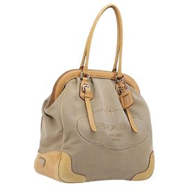PRADA Handtasche Canvas Beige Silver Auth 206536 - Jerrillo Andere