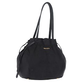 Saco Tote PRADA Nylon Preto Ouro Auth 206537 - Jerrillo Outro