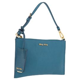 Miu Miu Madras Accessory Pouch Leather Light Blue Gold Auth 208282A - Jerrillo Other