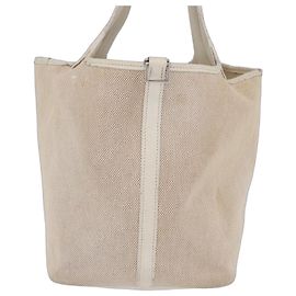 Hermès HERMES Picotan MM Sac à main Canvas Beige Silver Auth 208376 - Jerrillo Autre