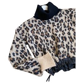 Sacai Pull en maille imprimé léopard à col roulé Noir Beige Imprimé léopard