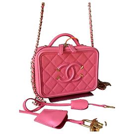 Chanel Vanity Case Rosa Leder Pink