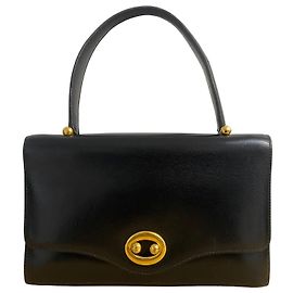 Sac à main Hermès "Boutonnière" en cuir Box noir Autre