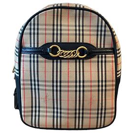 Burberry Check Canvas Rucksack Schwarz Rot Beige
