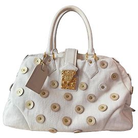 Louis Vuitton Speedy White Canvas Gold-Tone Button Handbag White Golden