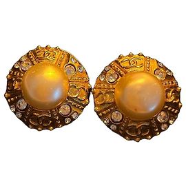 CHANEL Orecchini a clip Baroque Perle e Strass 1993 Bianco D'oro