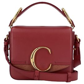 Chloé Mini mala crossbody de pega C em pele e camurça Raspberry Pink Rosa