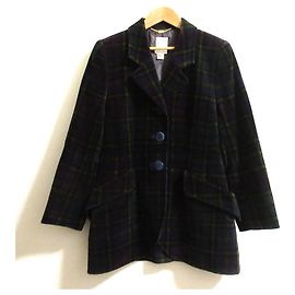Céline Giacca lunga Celine in velluto a quadri Blu Verde Porpora Giallo