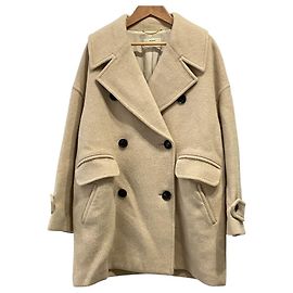 Autre Marque ebure Super 100s Beaver Wool Double Breasted Coat Beige