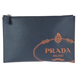Clutch Prada in pelle Saffiano Blu Arancione Blu navy