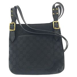 Gucci GG Canvas Leather Shoulder Bag Black Other