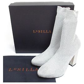 Autre Marque Le Silla Lame Knit Short Boots Silvery