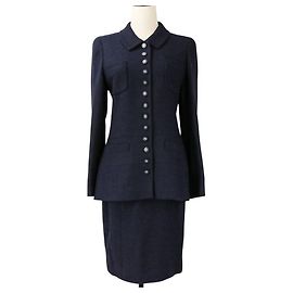 Chanel Wool Blend Tweed Set Blue Navy blue