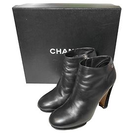 Chanel Leather Short Boots Black