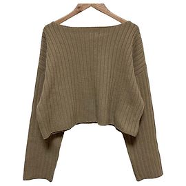 Autre Marque EVERYDAY I LIKE. Wool Blend Cropped Wide Rib Knit Pullover Beige
